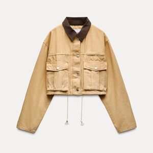 ZARA CONTRASTING COLLAR CROP JACKET XS 5520/071 BARN CHORE COAT FALL VIRAL